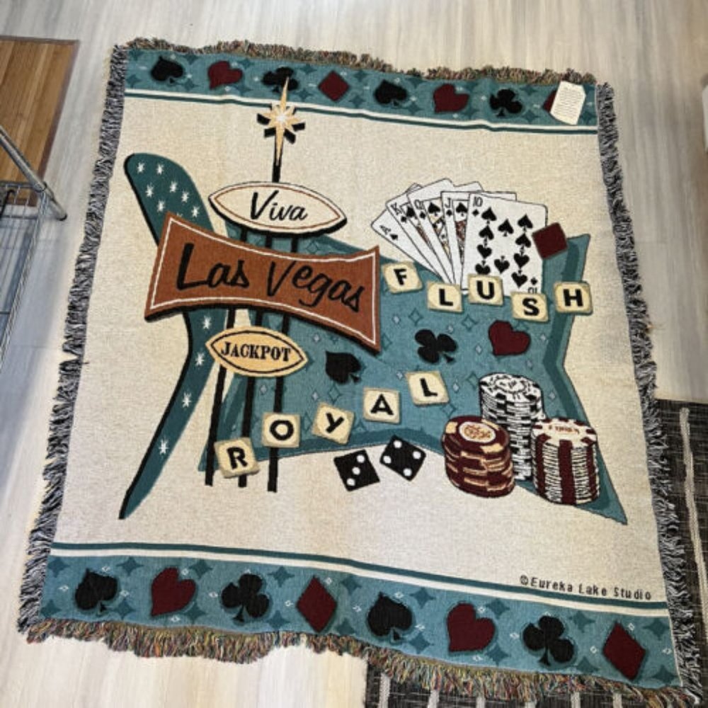 Las Vegas Woven Fringe Tapestry Throw Blanket 53 X 65